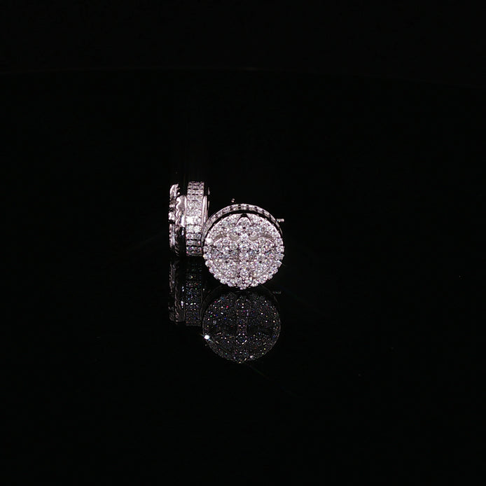 925 Sterling Silver Iced Out Round Cross Stud Earrings - 1.27Ctw Moissanite Available with Silver and Gold Finished