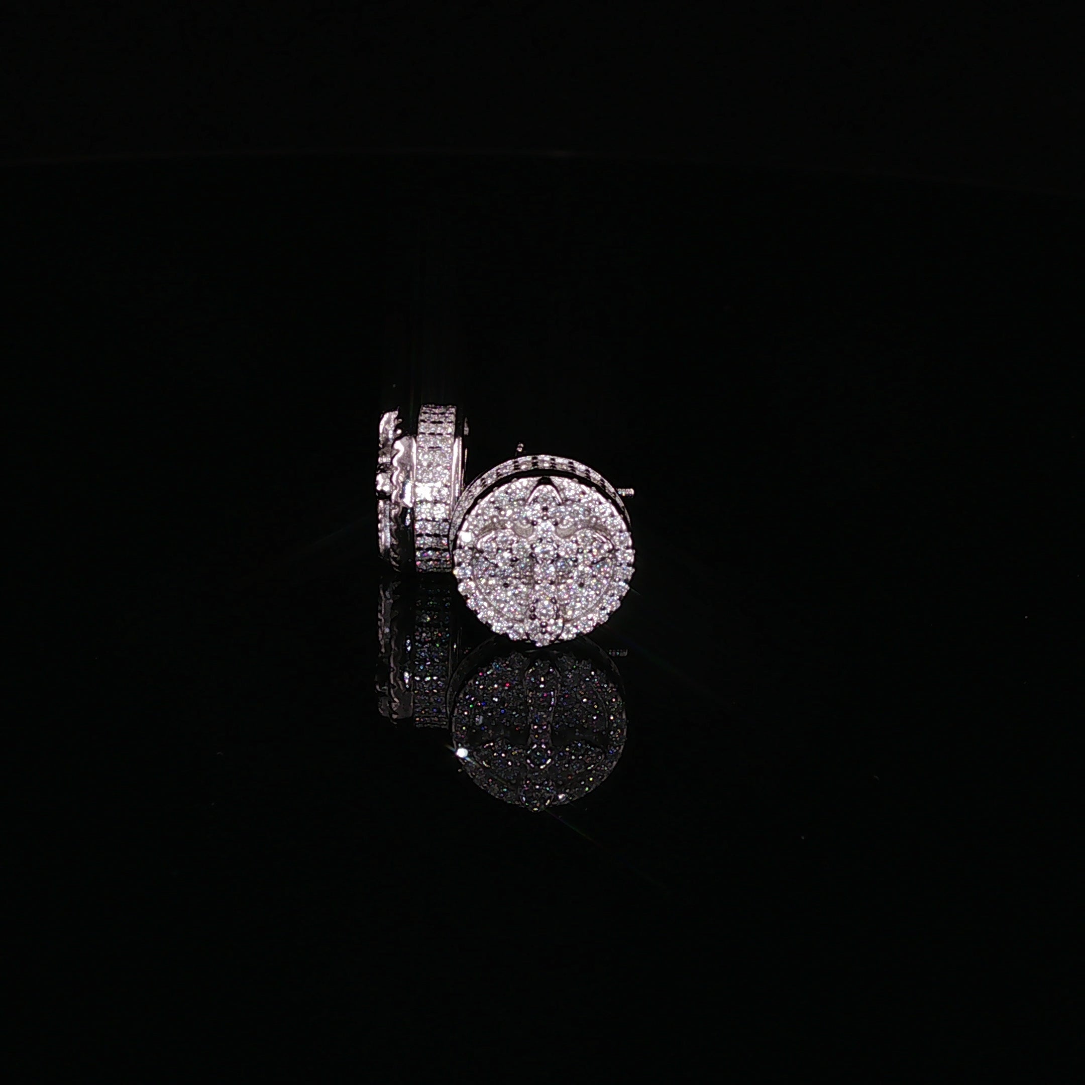 925 Sterling Silver Iced Out Round Cross Stud Earrings - 1.27Ctw Moissanite Available with Silver and Gold Finished