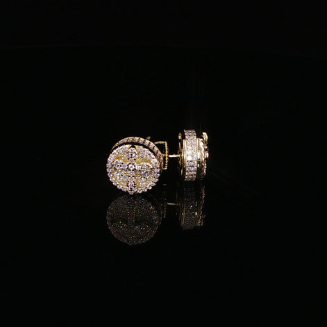 925 Sterling Silver Iced Out Round Cross Stud Earrings - 1.27Ctw Moissanite Available with Silver and Gold Finished
