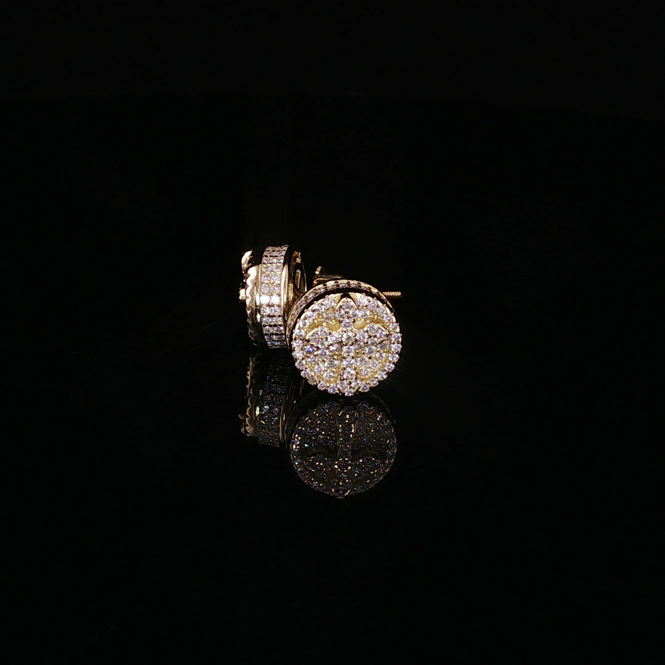 925 Sterling Silver Iced Out Round Cross Stud Earrings - 1.27Ctw Moissanite Available with Silver and Gold Finished