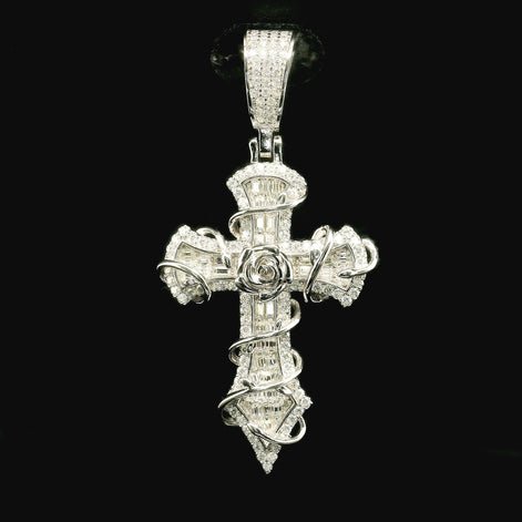 Iced Out Rose Wrapped Cross Pendant | 35mm | VVS