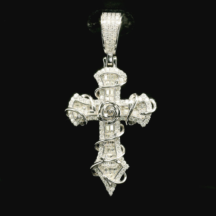 Iced Out Rose Wrapped Cross Pendant | 35mm | VVS