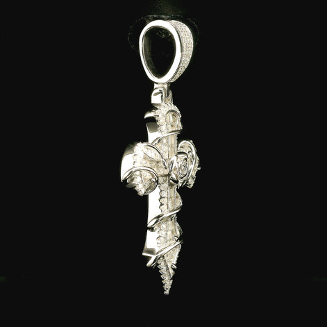 Iced Out Rose Wrapped Cross Pendant | 35mm | VVS