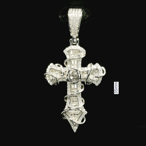 Iced Out Rose Wrapped Cross Pendant | 35mm | VVS
