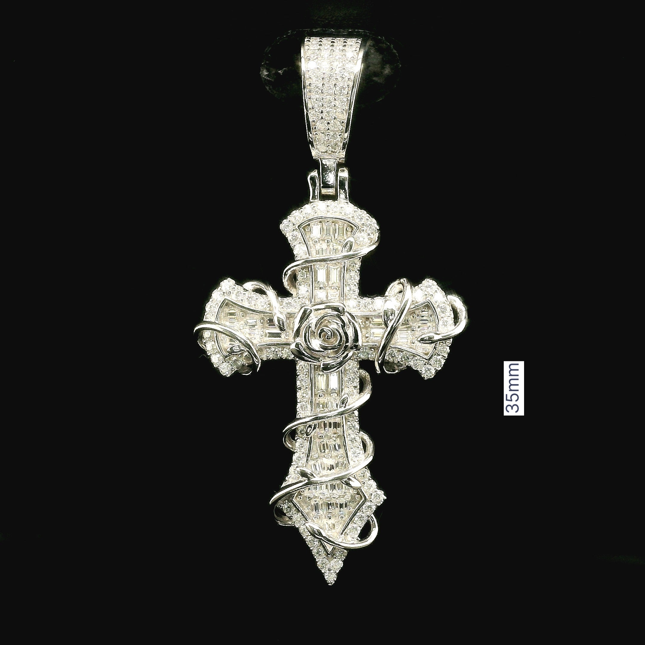 Iced Out Rose Wrapped Cross Pendant | 35mm | VVS