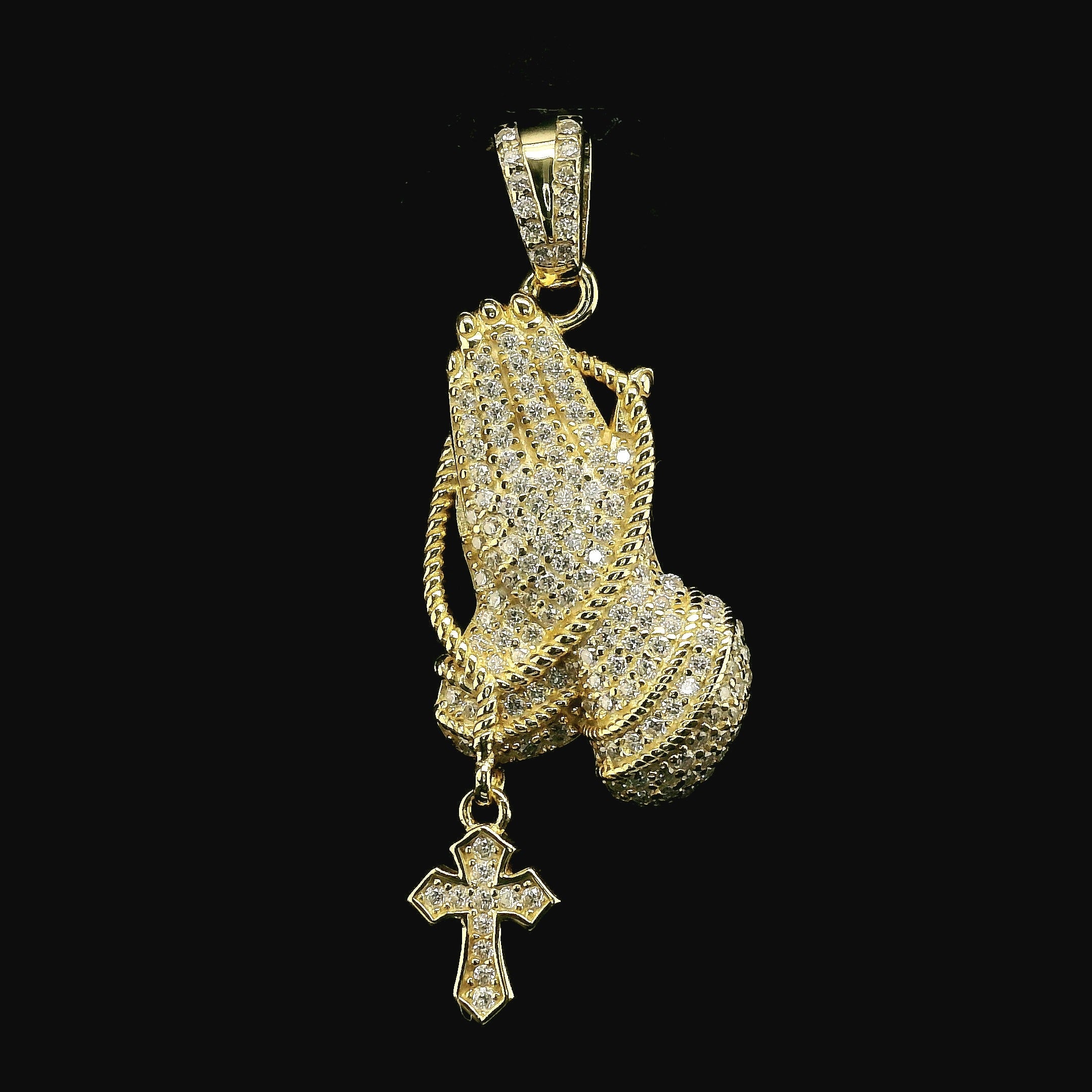 Iced Out Praying Hands Pendant with Cross | 32mm | VVS – 925 Planet