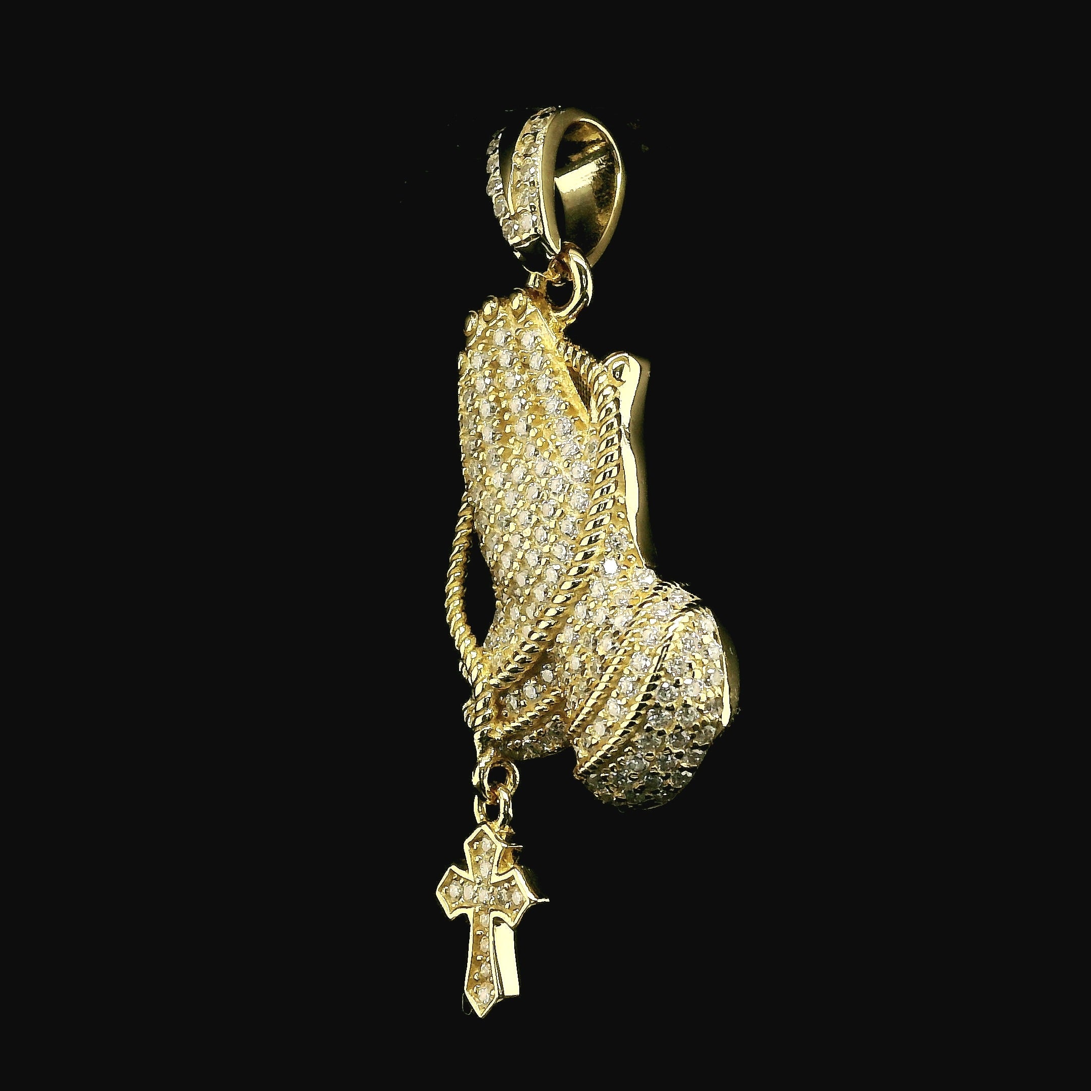 Iced Out Praying Hands Pendant with Cross | 32mm | VVS