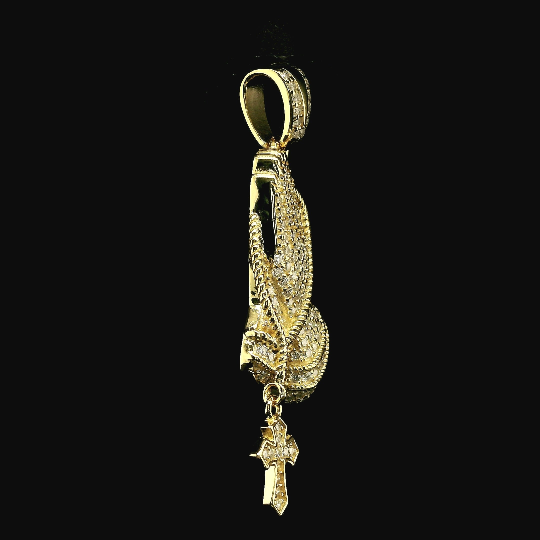 Iced Out Praying Hands Pendant with Cross | 32mm | VVS