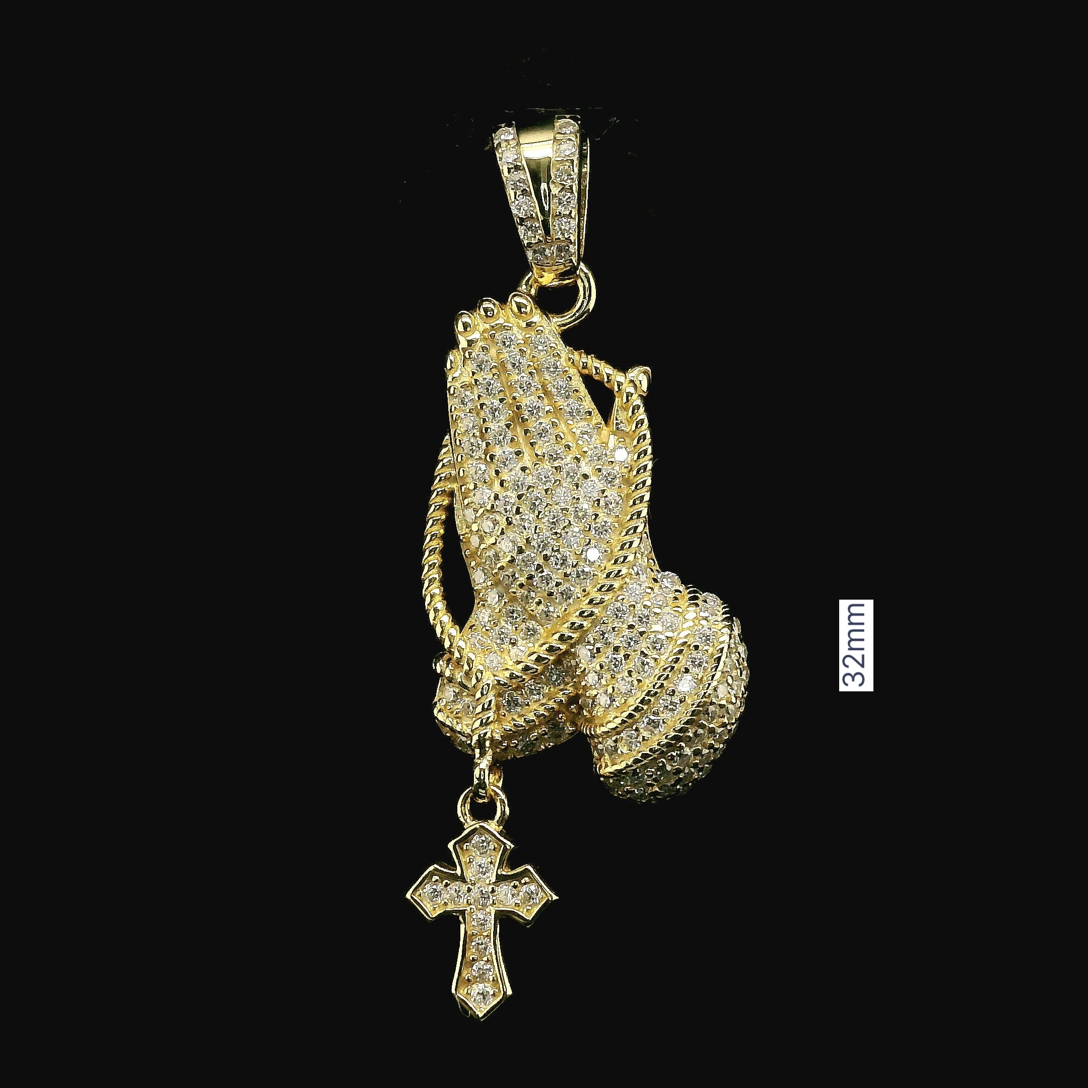 Iced Out Praying Hands Pendant with Cross | 32mm | VVS