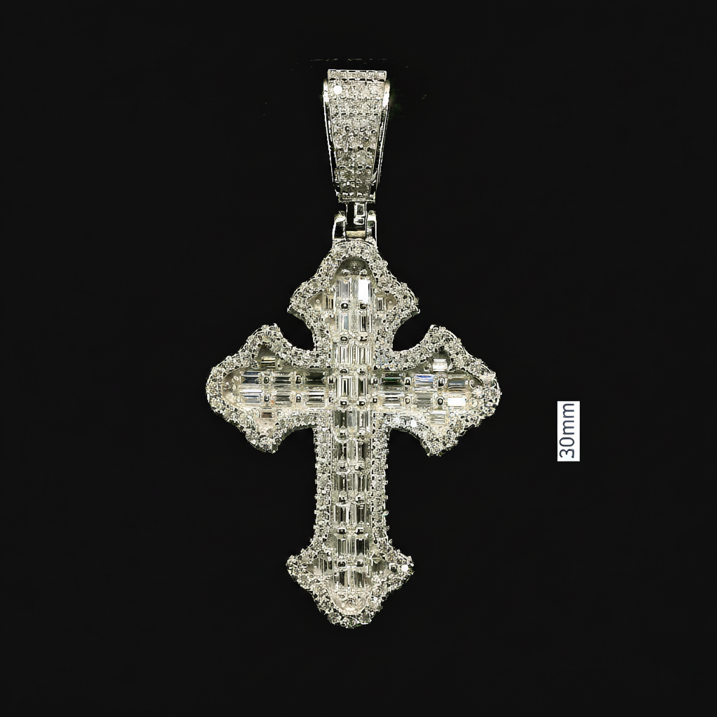 Iced Out Gothic Cross Pendant | 29mm | VVS