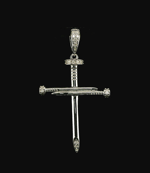 925 Sterling Silver Nail Cross Moissanite Pendant - 0.3 Ctw Available with Silver and Gold Finished