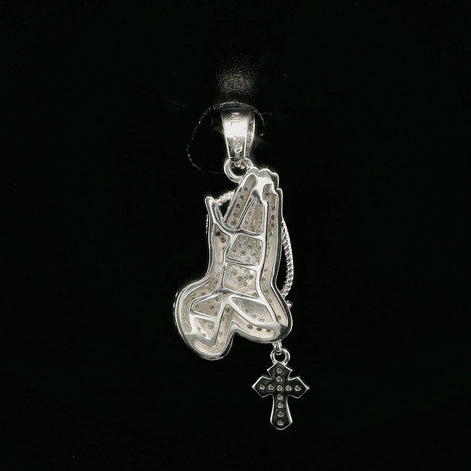 Iced Out Praying Hands Pendant with Cross | 32mm | VVS