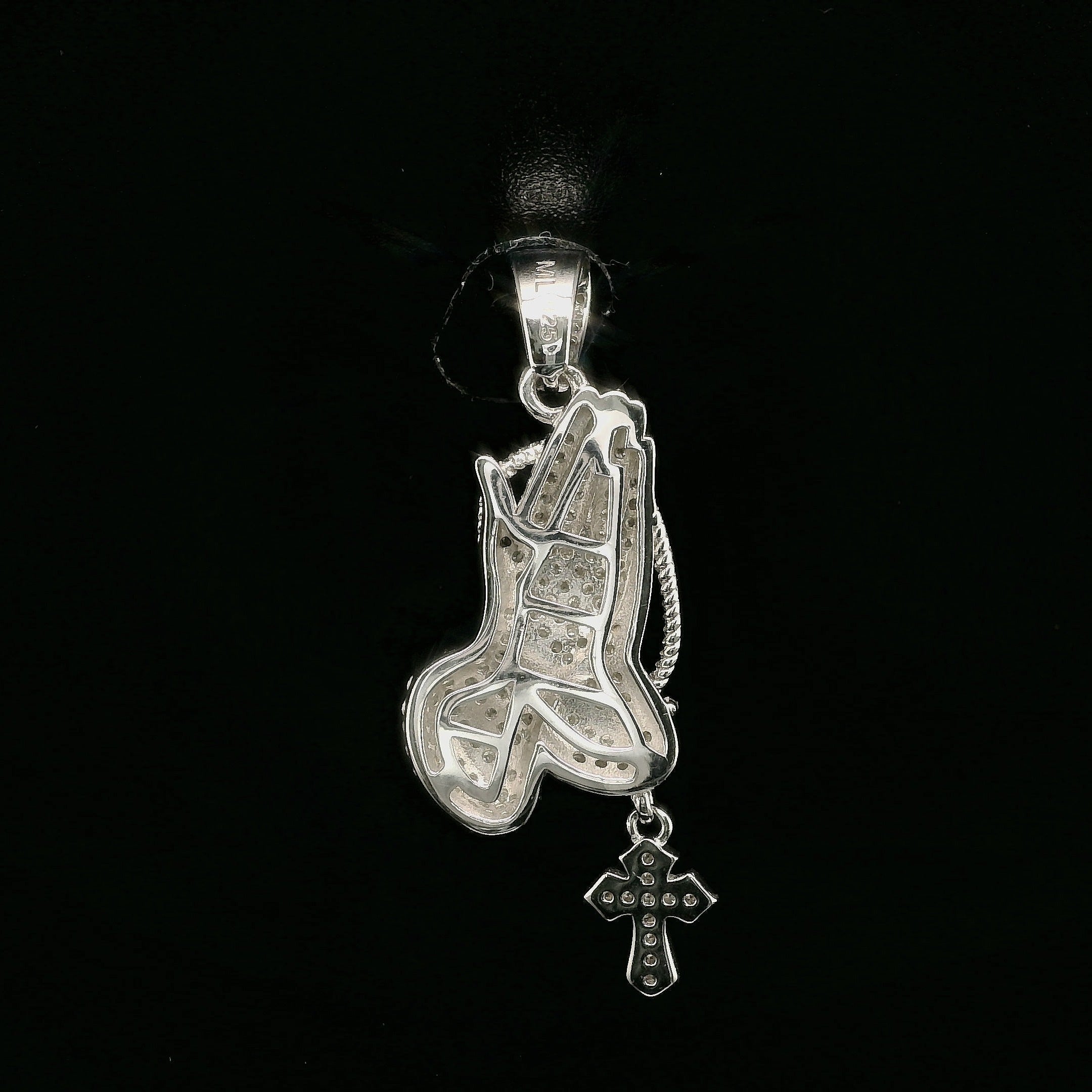 Iced Out Praying Hands Pendant with Cross | 32mm | VVS