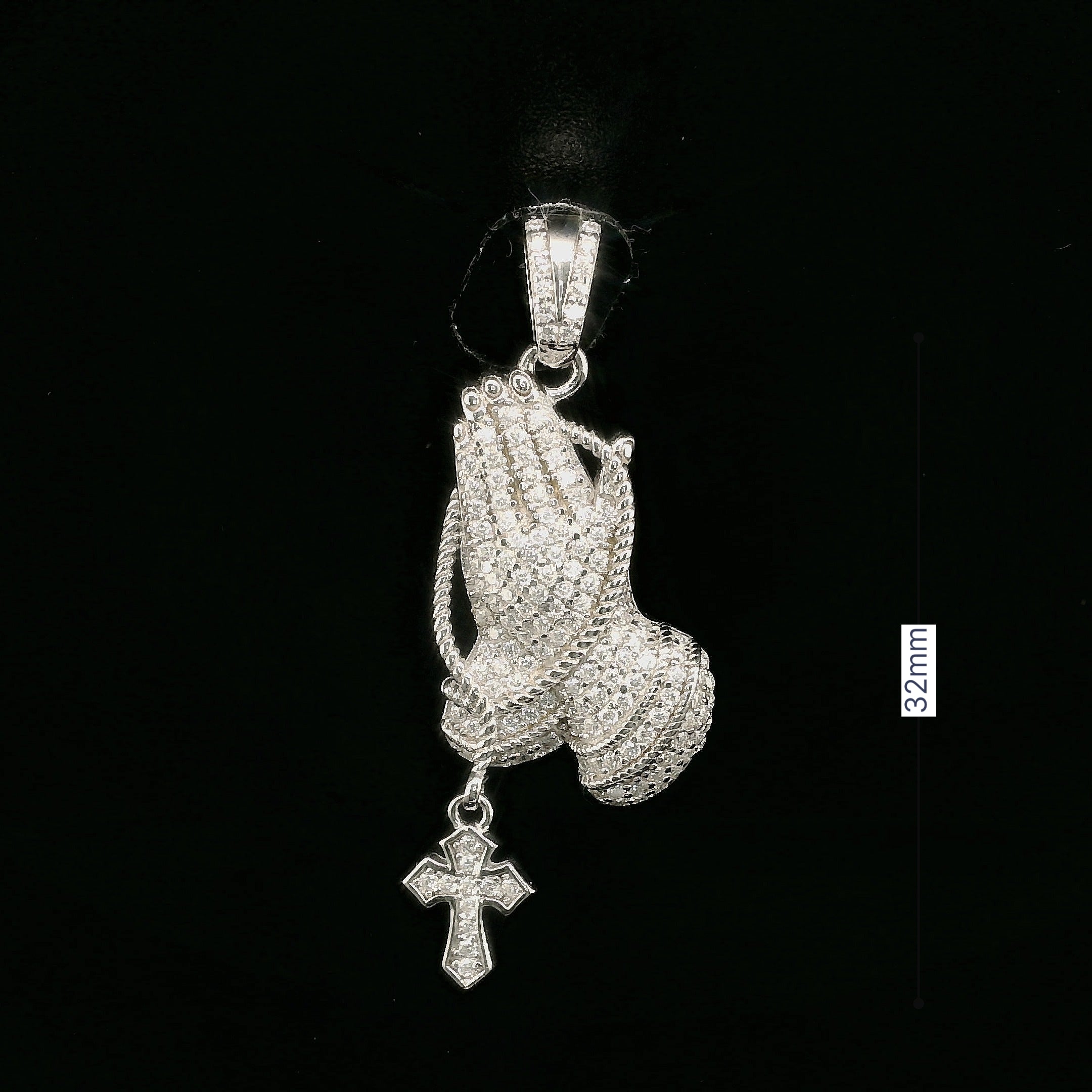 Iced Out Praying Hands Pendant with Cross | 32mm | VVS