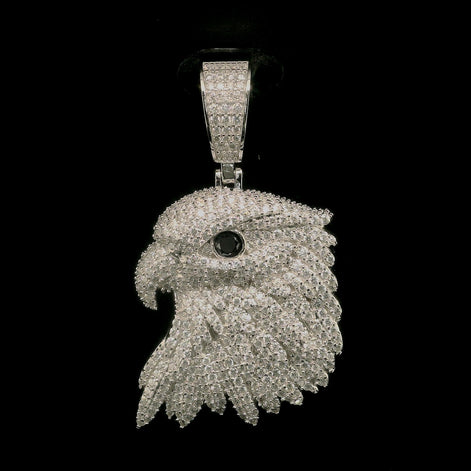 Iced Out Eagle Head Pendant with Black Diamond Eye | 32mm | VVS