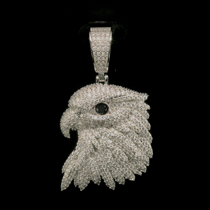 Iced Out Eagle Head Pendant with Black Diamond Eye | 32mm | VVS