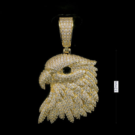 Iced Out Eagle Head Pendant with Black Diamond Eye | 32mm | VVS