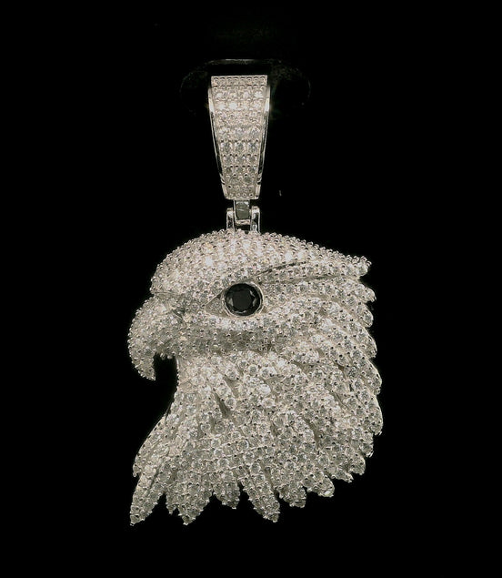 Iced Out Eagle Head Pendant with Black Diamond Eye | 32mm | VVS