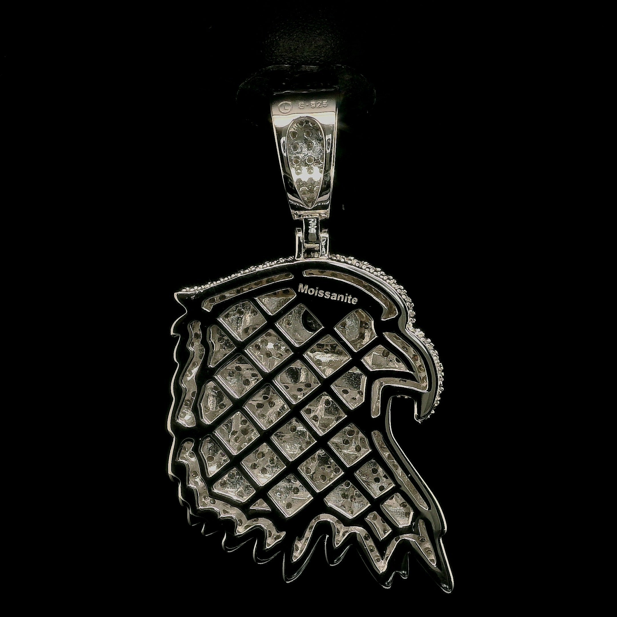 Iced Out Eagle Head Pendant with Black Diamond Eye | 32mm | VVS