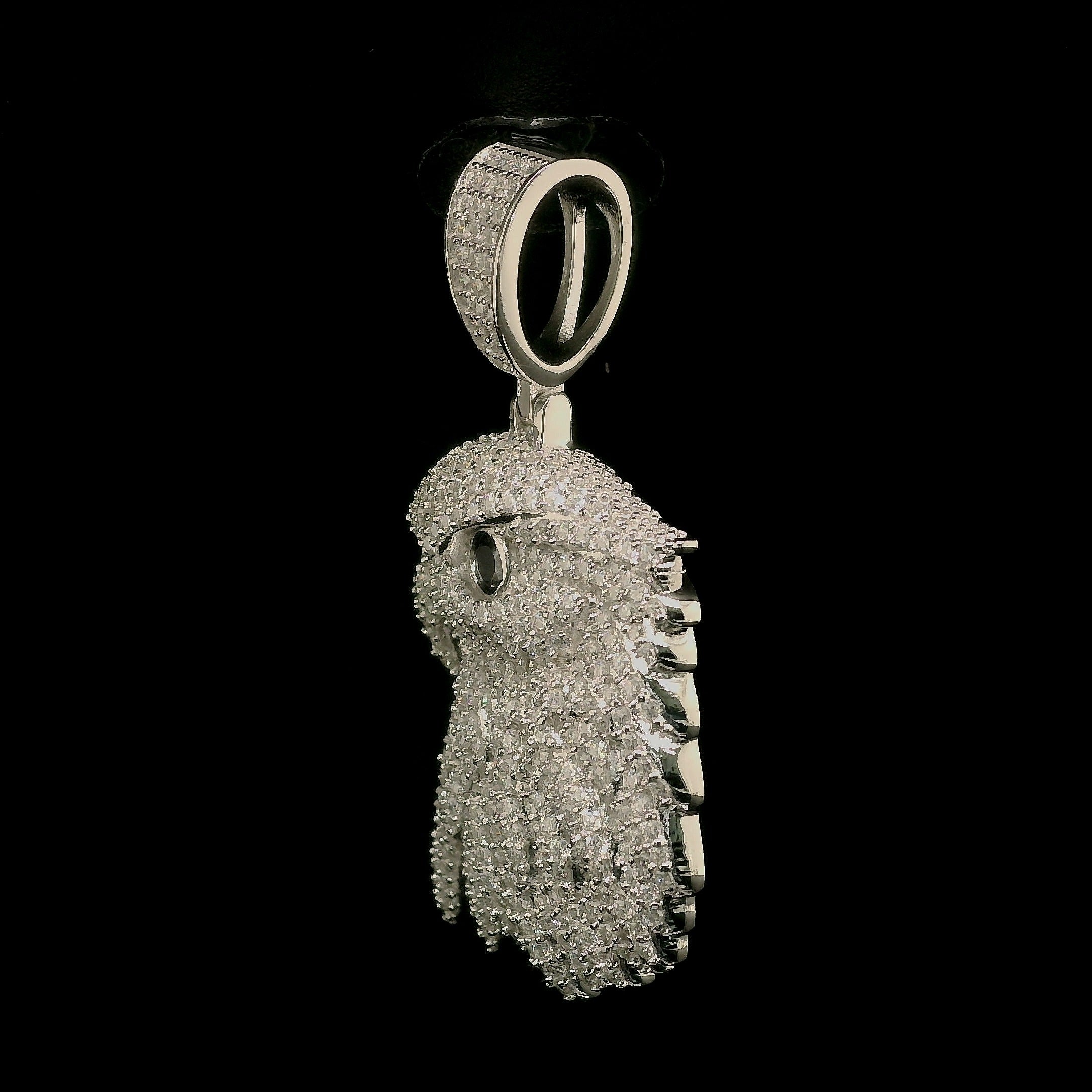 Iced Out Eagle Head Pendant with Black Diamond Eye | 32mm | VVS