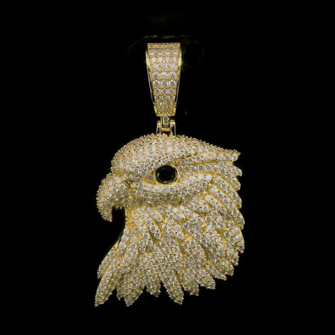 Iced Out Eagle Head Pendant with Black Diamond Eye | 32mm | VVS
