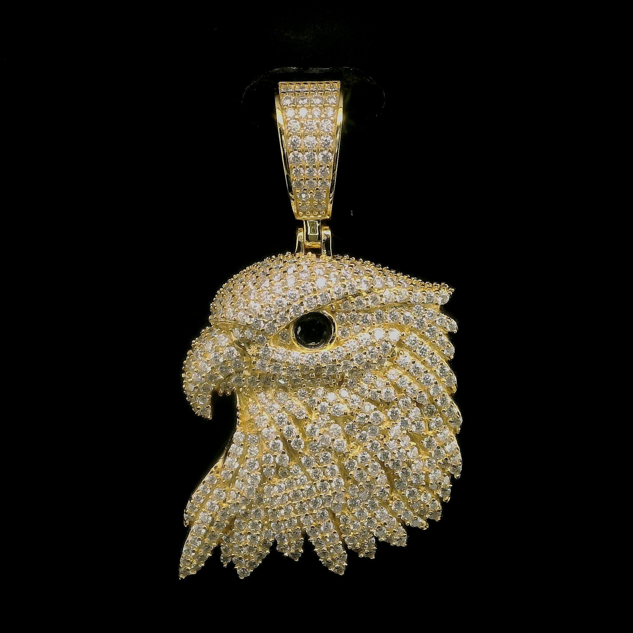 Iced Out Eagle Head Pendant with Black Diamond Eye | 32mm | VVS