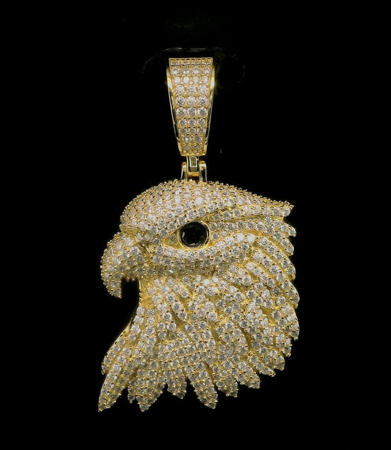 Iced Out Eagle Head Pendant with Black Diamond Eye | 32mm | VVS