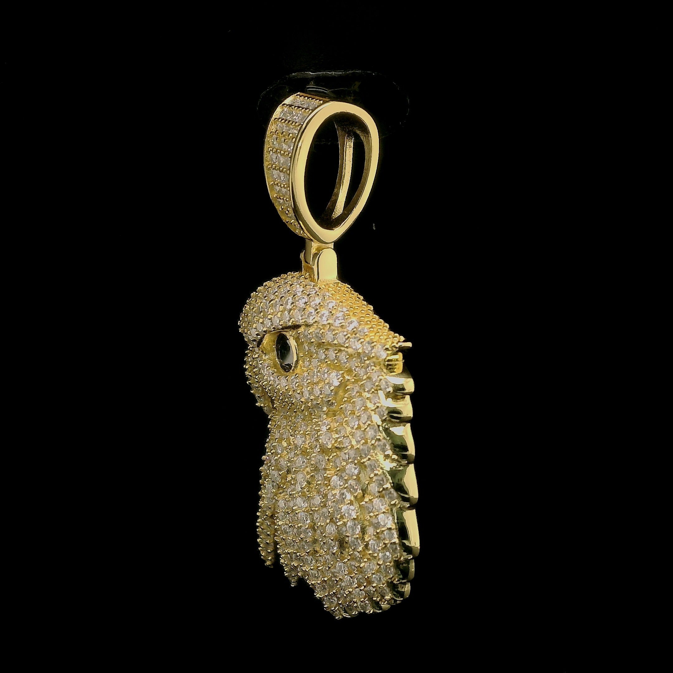 Iced Out Eagle Head Pendant with Black Diamond Eye | 32mm | VVS