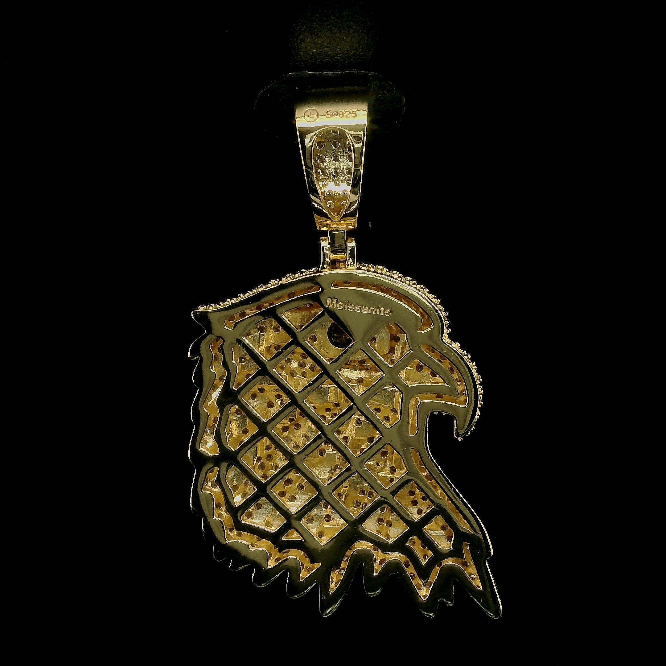 Iced Out Eagle Head Pendant with Black Diamond Eye | 32mm | VVS