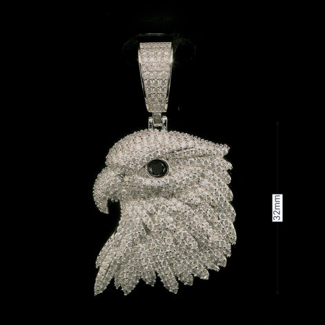Iced Out Eagle Head Pendant with Black Diamond Eye | 32mm | VVS