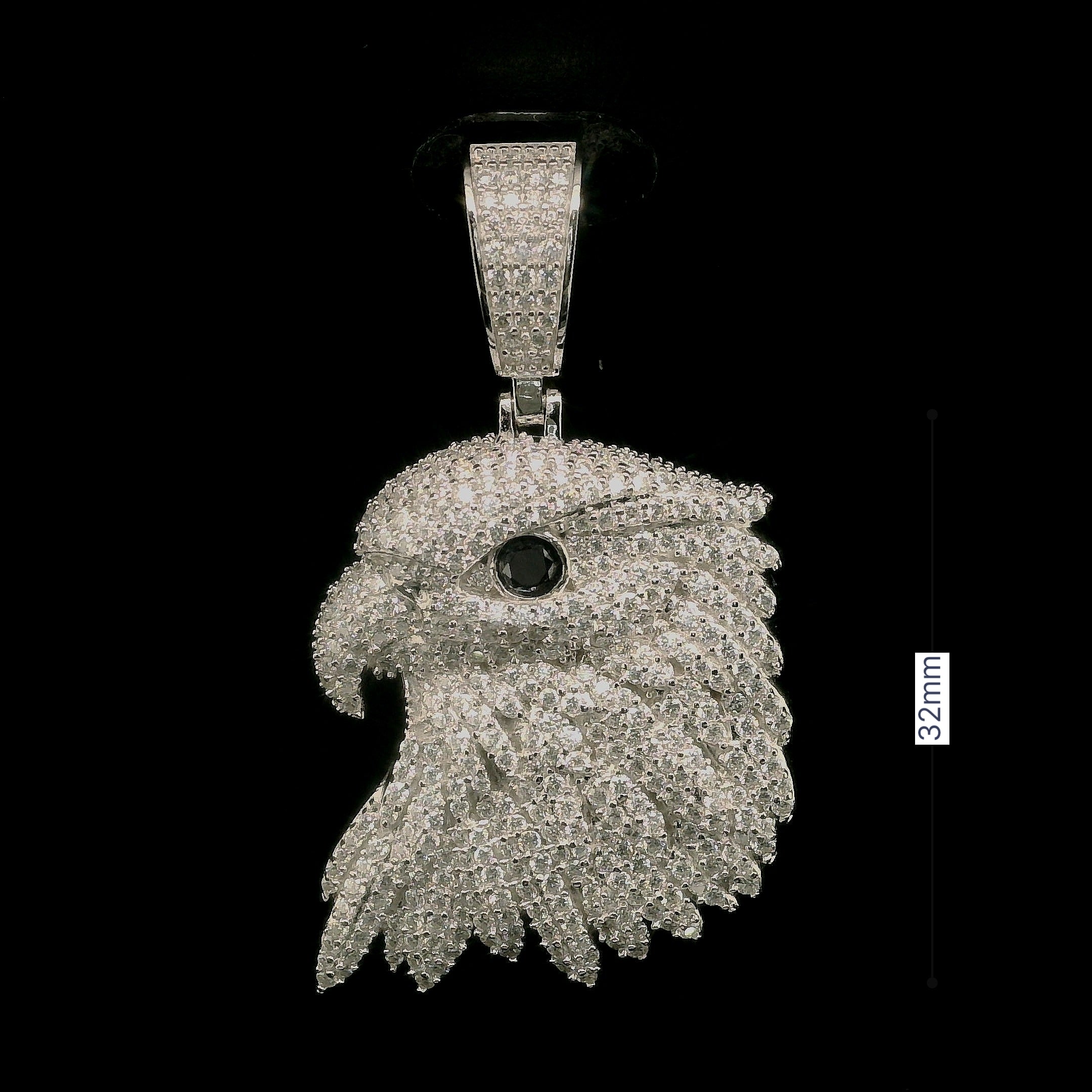 Iced Out Eagle Head Pendant with Black Diamond Eye | 32mm | VVS