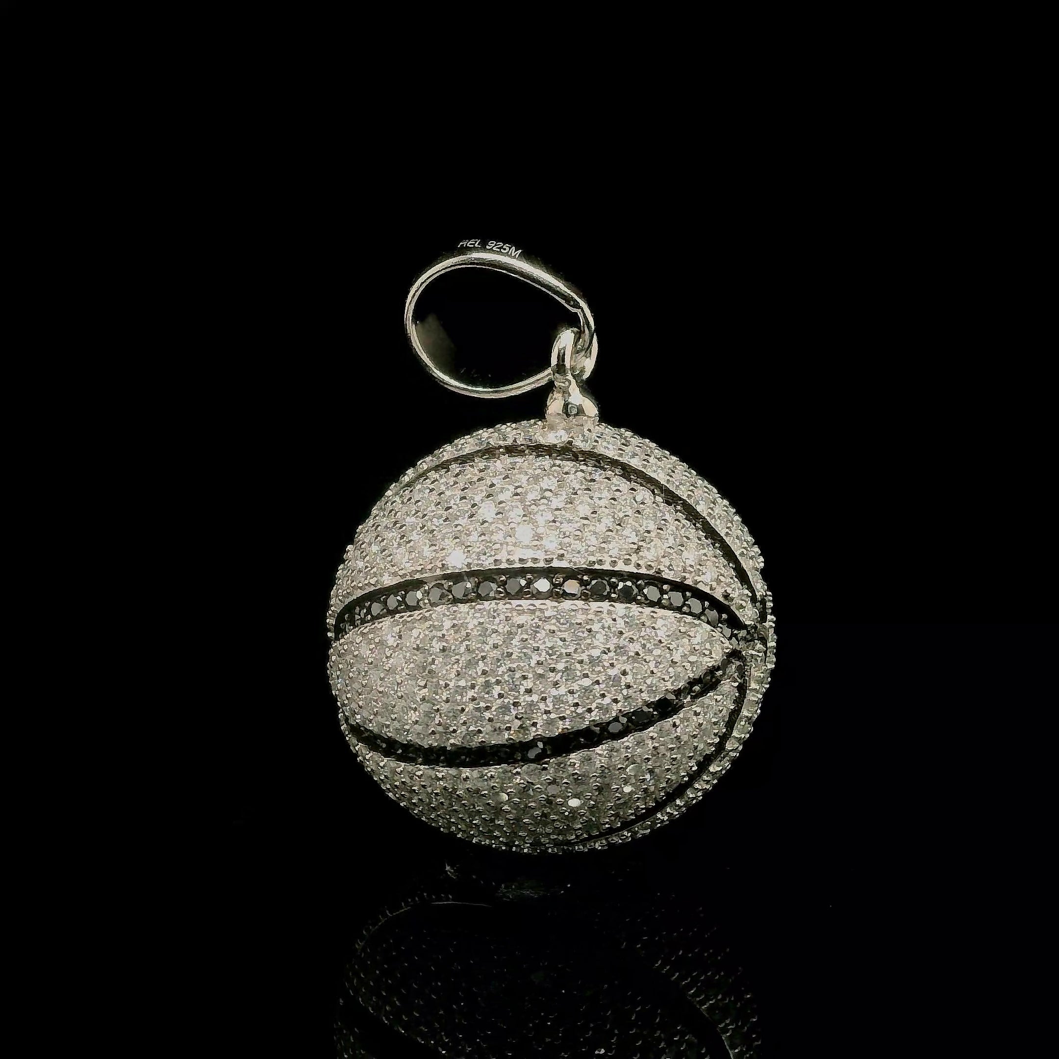 Men's Iced Out Basketball Pendant with Black Lines | 6.79ct | 22mm | VVS