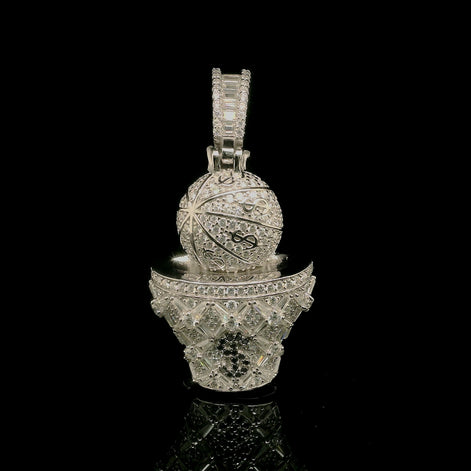 Men's Iced Out Moissanite Basketball & Hoop Pendant | 3.34ct | 30mm | VVS