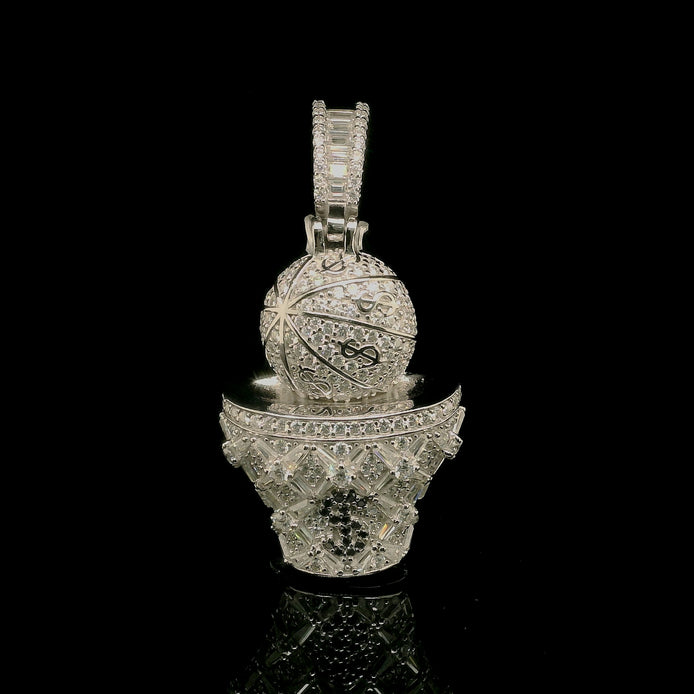 Men's Iced Out Moissanite Basketball & Hoop Pendant | 3.34ct | 30mm | VVS