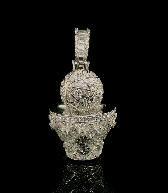 Men's Iced Out Moissanite Basketball & Hoop Pendant | 3.34ct | 30mm | VVS