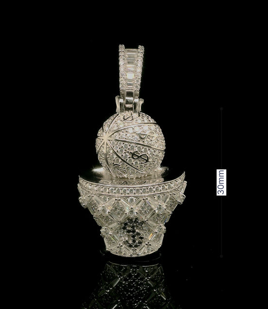 Men's Iced Out Moissanite Basketball & Hoop Pendant | 3.34ct | 30mm | VVS