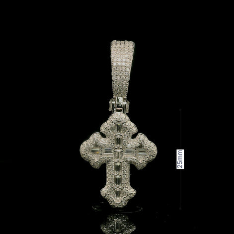 Men's Iced Out Moissanite Baguette Cross Pendant | 1.69ct | 25mm | VVS