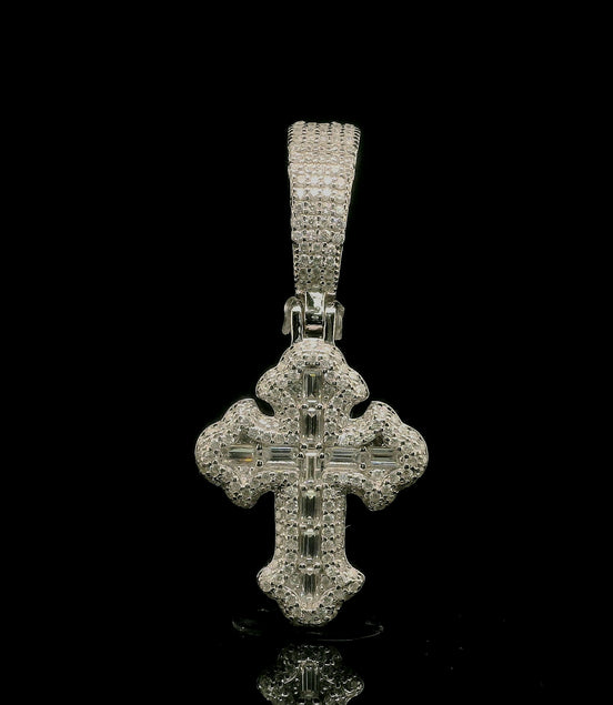 Men's Iced Out Moissanite Baguette Cross Pendant | 1.69ct | 25mm | VVS