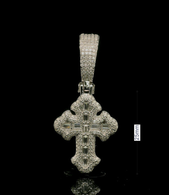 Men's Iced Out Moissanite Baguette Cross Pendant | 1.69ct | 25mm | VVS