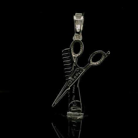 Men's Iced Out Moissanite Barber Shears & Comb Pendant | 0.83ct | 38mm | VVS