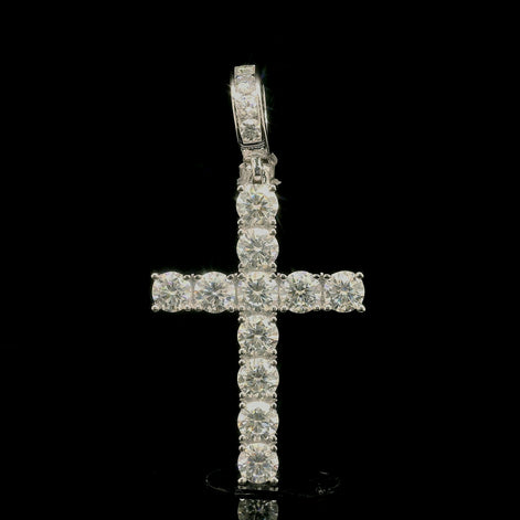 Men's Iced Out Chunky Tennis Cross Pendant | 3.48ct | 30mm | VVS