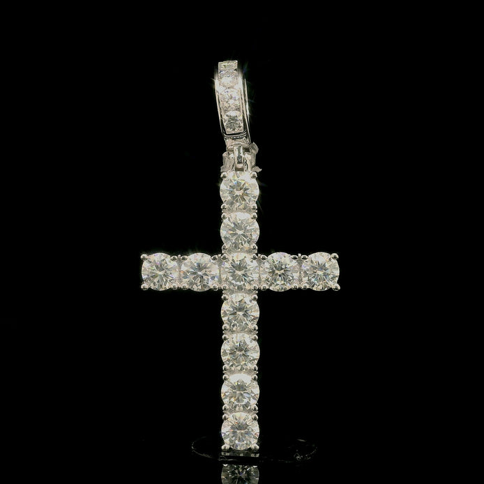 Men's Iced Out Chunky Tennis Cross Pendant | 3.48ct | 30mm | VVS