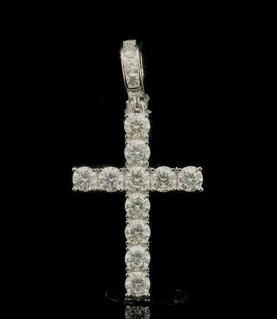 Men's Iced Out Chunky Tennis Cross Pendant | 3.48ct | 30mm | VVS