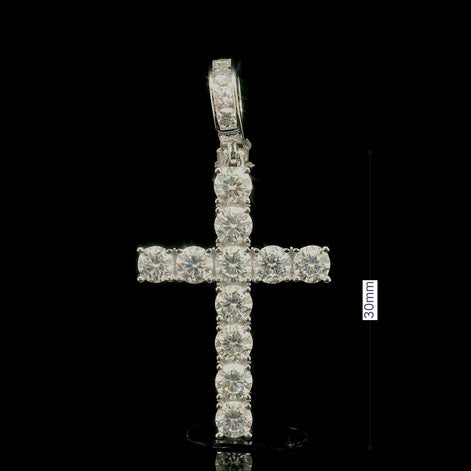 Men's Iced Out Chunky Tennis Cross Pendant | 3.48ct | 30mm | VVS
