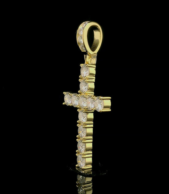 Men's Iced Out Chunky Tennis Cross Pendant | 3.48ct | 30mm | VVS