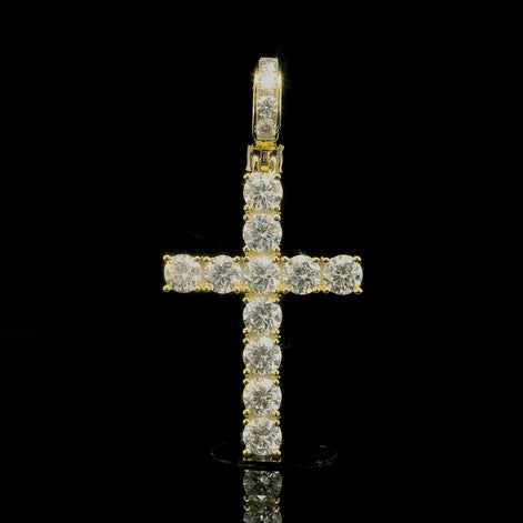 Men's Iced Out Chunky Tennis Cross Pendant | 3.48ct | 30mm | VVS