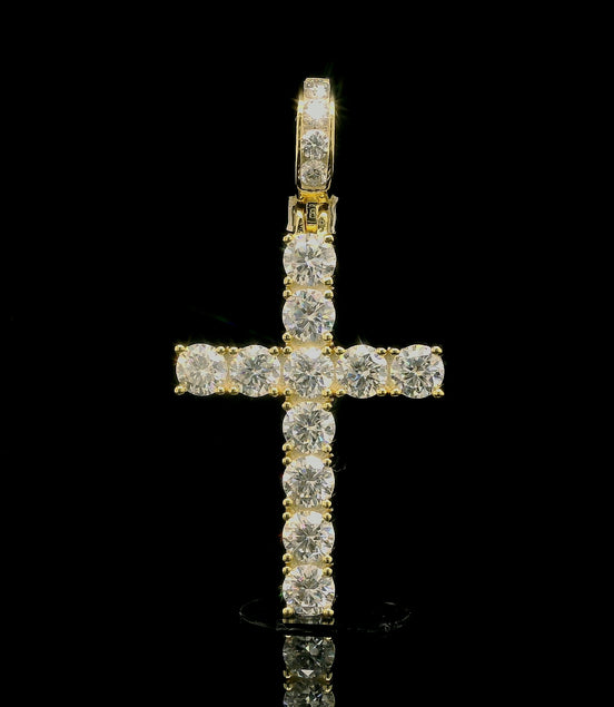 Men's Iced Out Chunky Tennis Cross Pendant | 3.48ct | 30mm | VVS