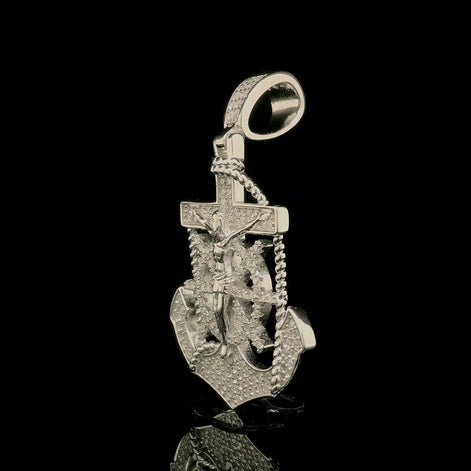Men's Iced Out Crucifix Anchor Ship Wheel Pendant | 0.8ct | 30mm | VVS