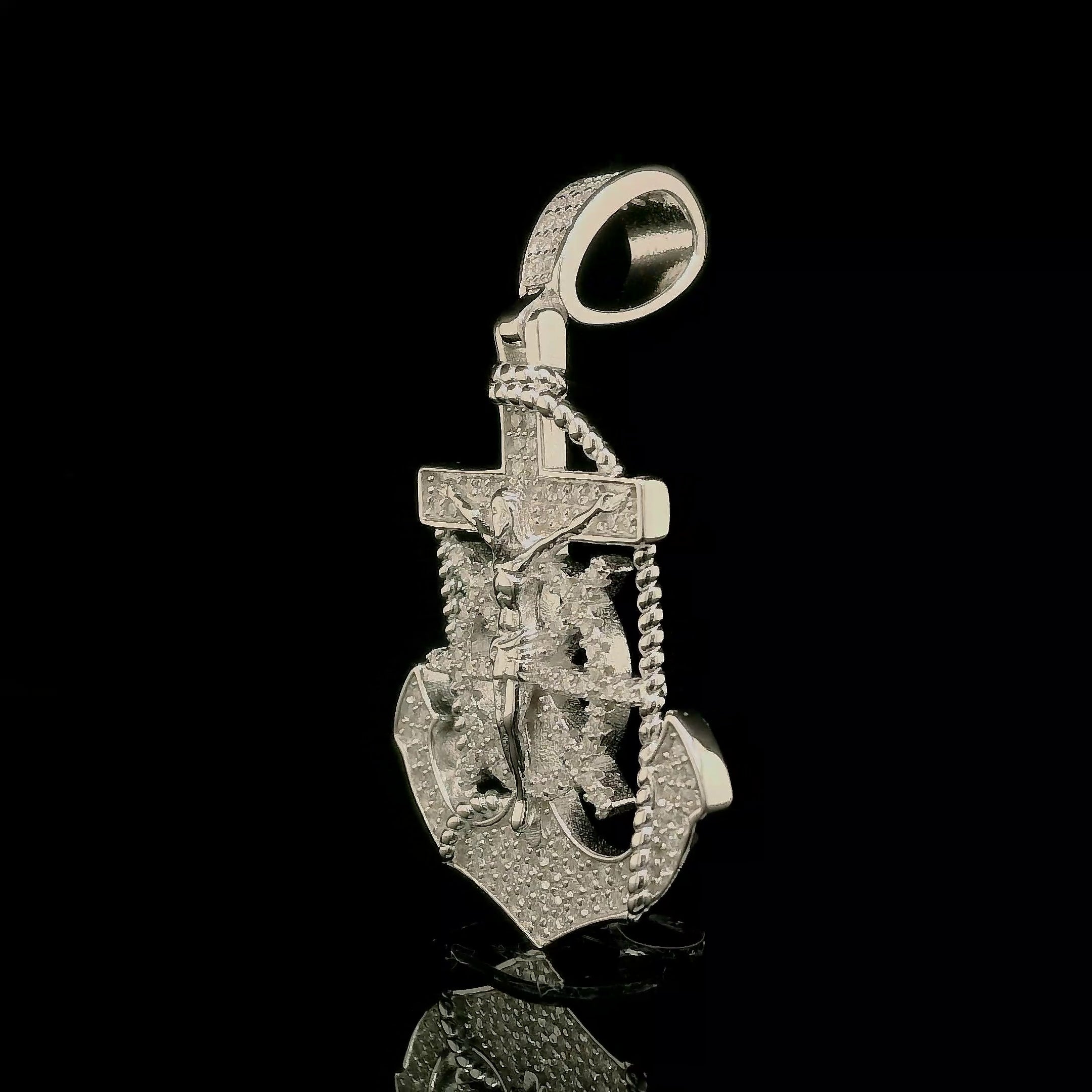 Men's Iced Out Crucifix Anchor Ship Wheel Pendant | 0.8ct | 30mm | VVS