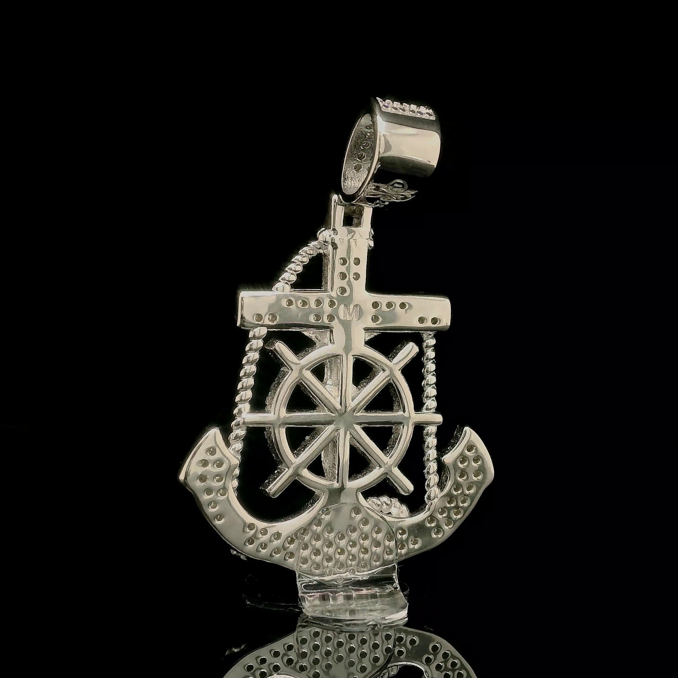 Men's Iced Out Crucifix Anchor Ship Wheel Pendant | 0.8ct | 30mm | VVS